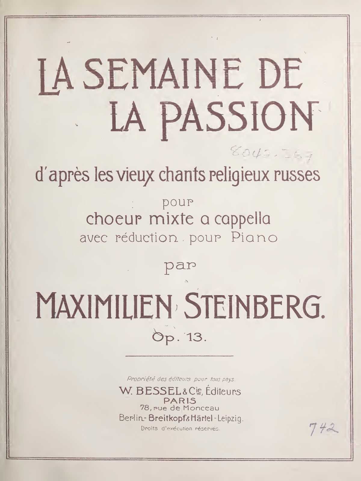Titelblad van de Bessel-uitgave van Steinbergs Stille Week